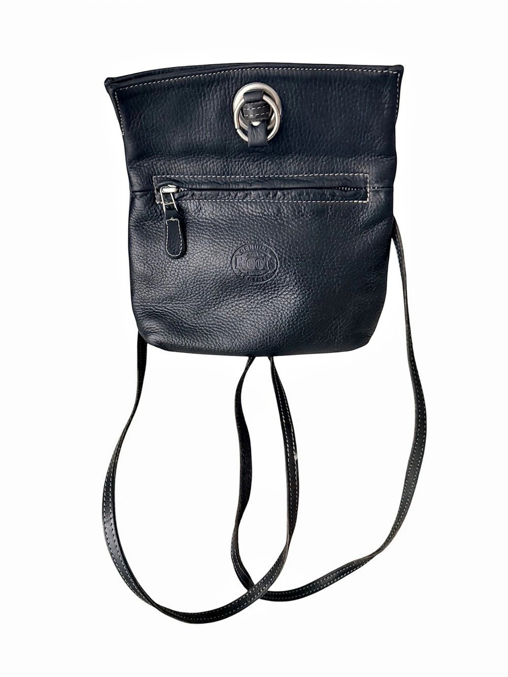 Vintage ROOTS Leather Backpack Black Tribe Pebbled Leather Everyday Use Unisex
